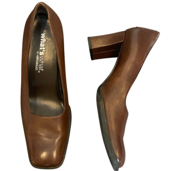 Aerosoles What's What Square Toe Pumps 7-1/2M Brown Leather #337K - Picture 5 of 9